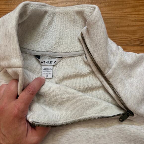 Athleta light gray asymmetrical zipper mock neck crisscross sweater SIZE S - Picture 5 of 6